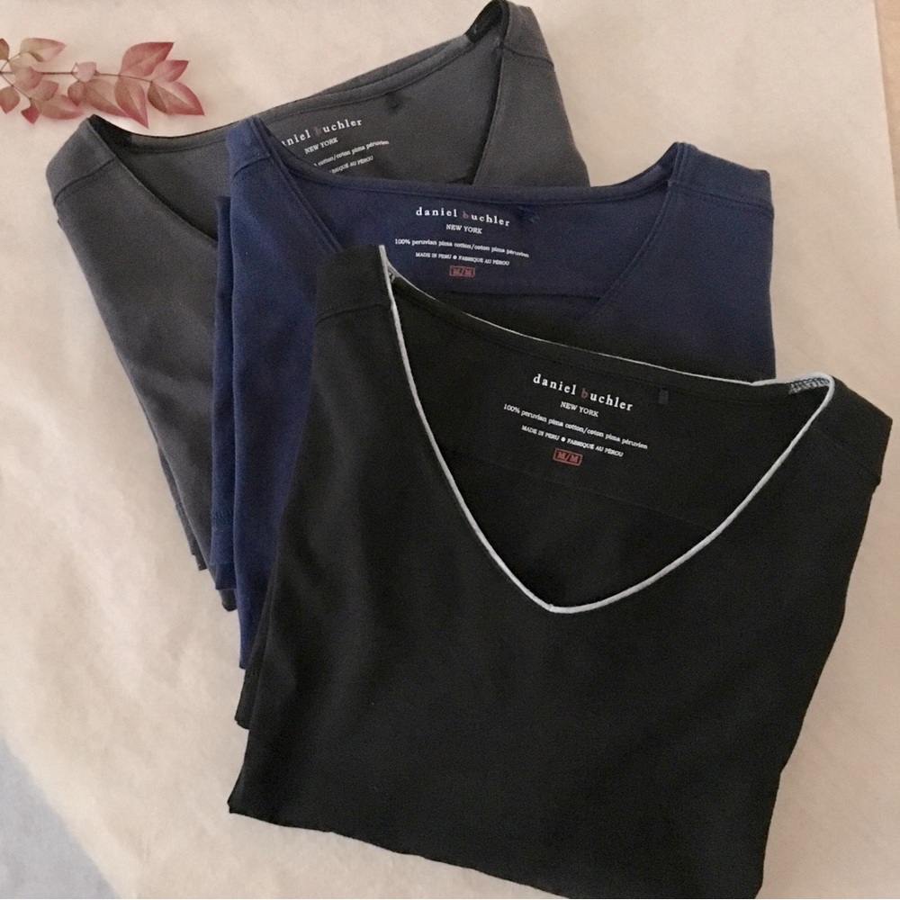 Bundle 3 Daniel Buchler 100% Pima Cotton V-Neck T-Shirt Solid Color